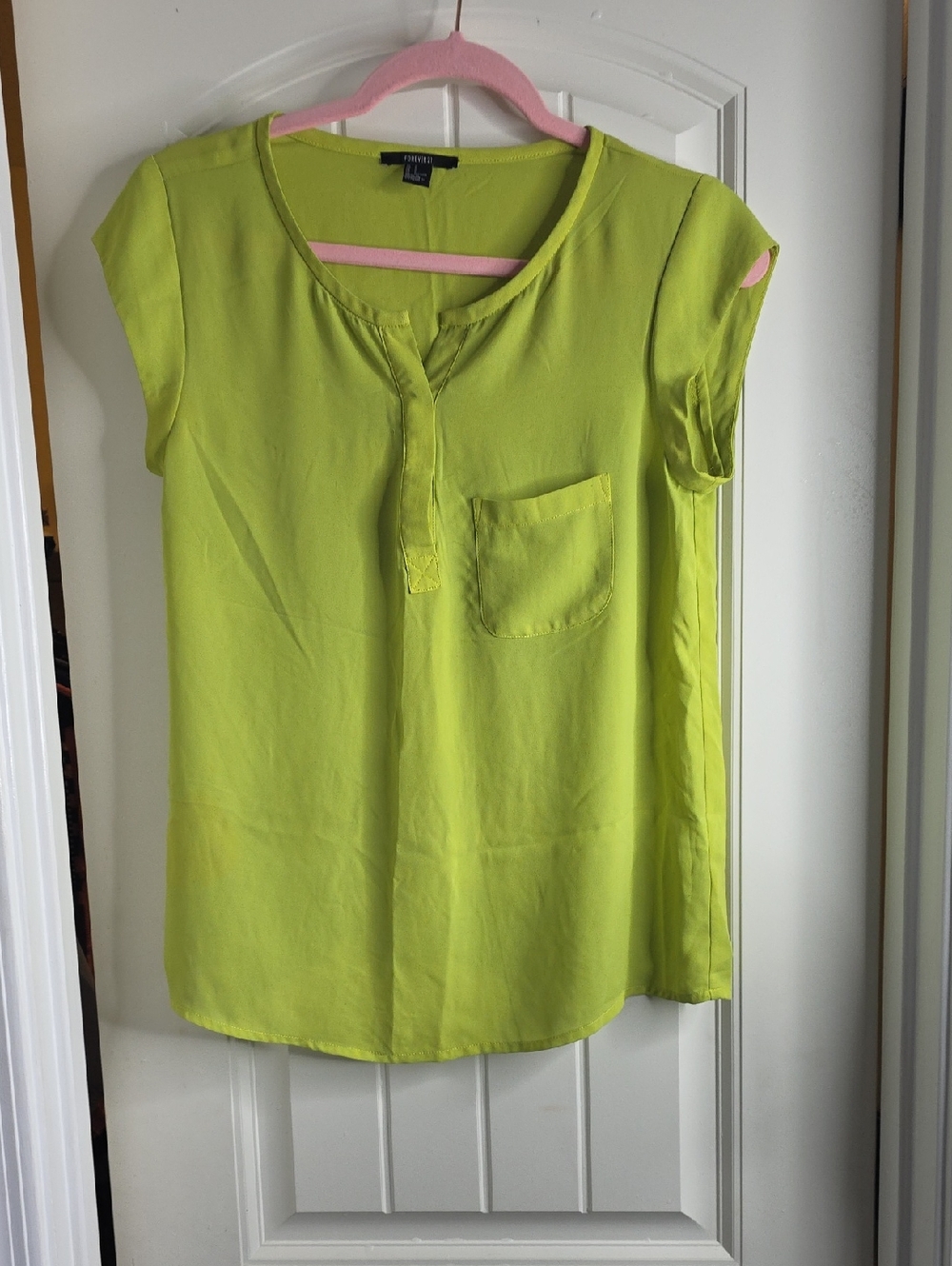 Forever 21 Neon Lime Cap Sleeve Pocket Blouse - Picture 1 of 4